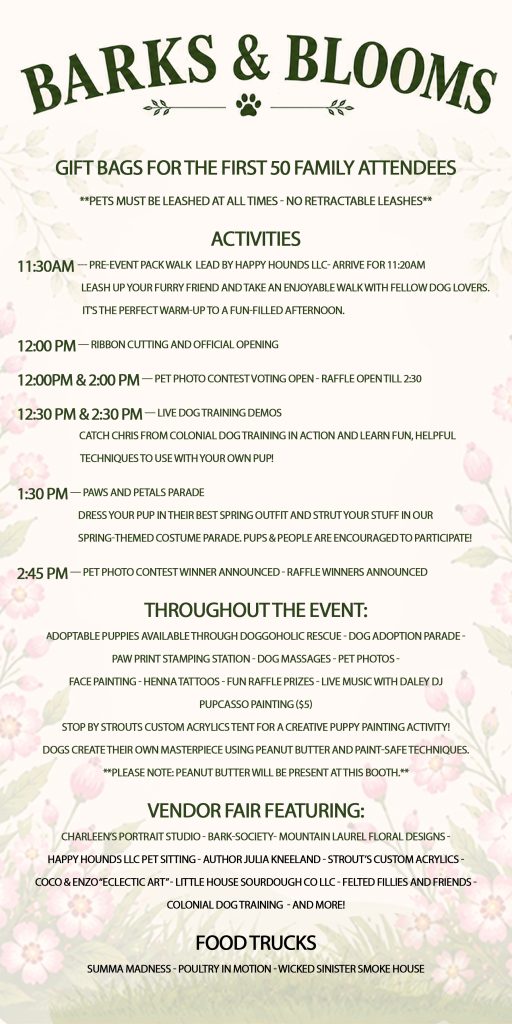 BARKS & BLOOMS EVENT LISTINGS